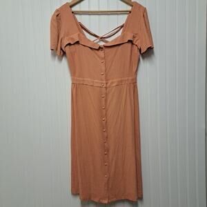 Timeless Micaela Corset Dress Womens 12 Orange Linen Blend Button Front Milkmaid